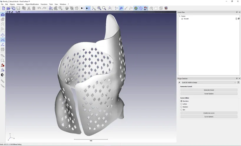 Brace-Maker 3D-CAD: Orthesenmodell mit Lochmuster in der Konstruktionsansicht