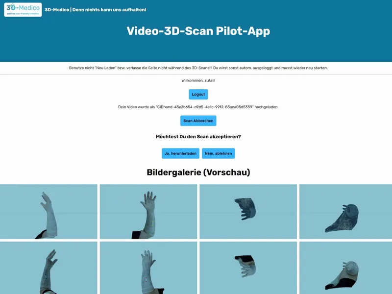 Screenshot der Video-3D-Scan Pilot-App